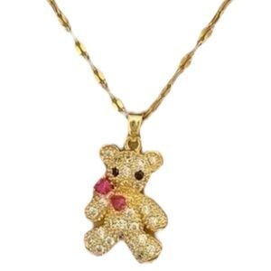 RED BOW BEAR GOLD Necklace